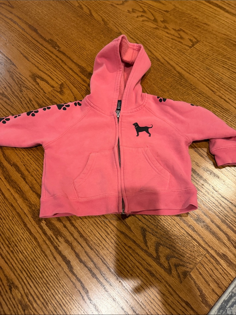 The Black Dog Pink Kids Zip-Up Hoodie with Dog & Paw Accents